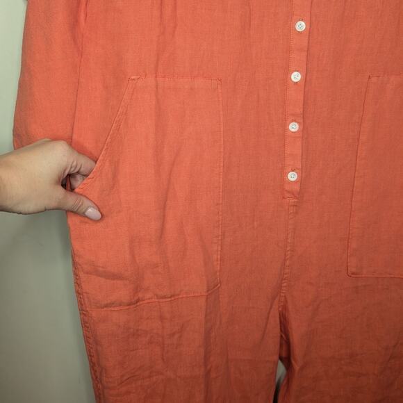 Outerknown Retrograde Linen Button Down Coverall Jumpsuit in Coral, Size Large - Picture 6 of 8